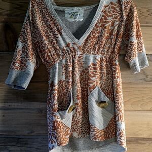 Scrapbook Orange and Gray Textured Top